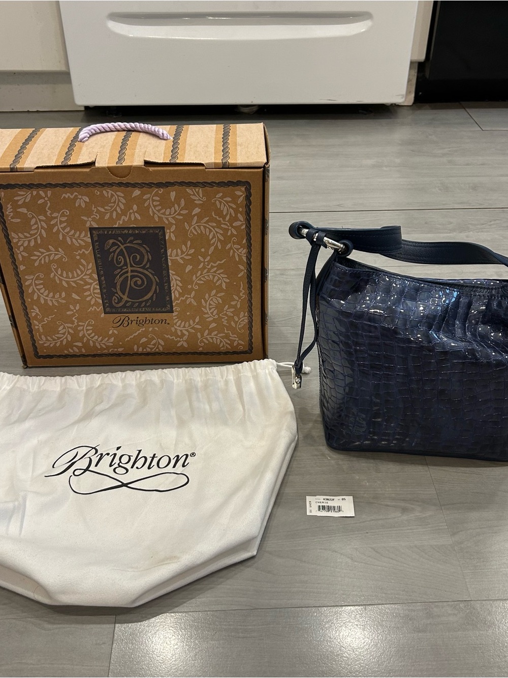 NWT Brighton Cherie French Blue Patent Croc Embossed Leather Hobo Shoulder Bag